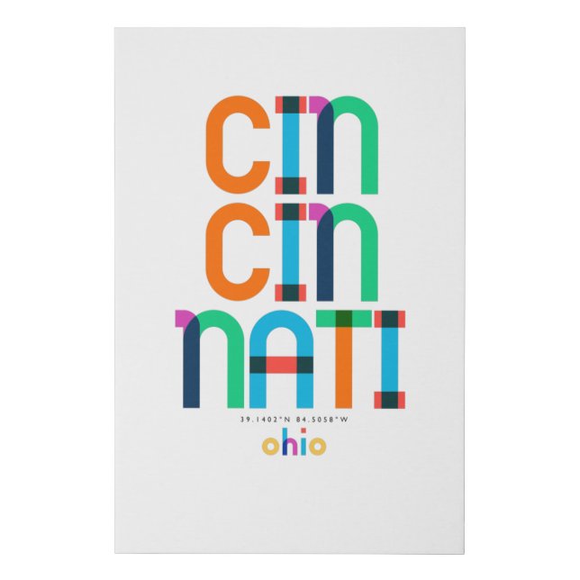 Cincinnati Ohio Mid Century, Pop Art, Faux Canvas Print (Front)