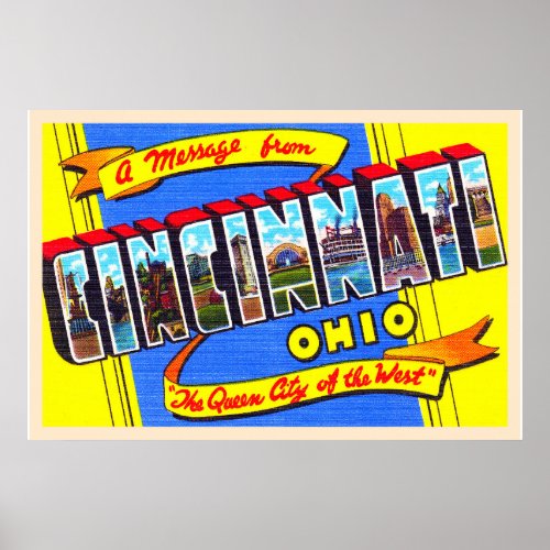 Cincinnati Ohio OH Vintage Large Letter Postcard Poster