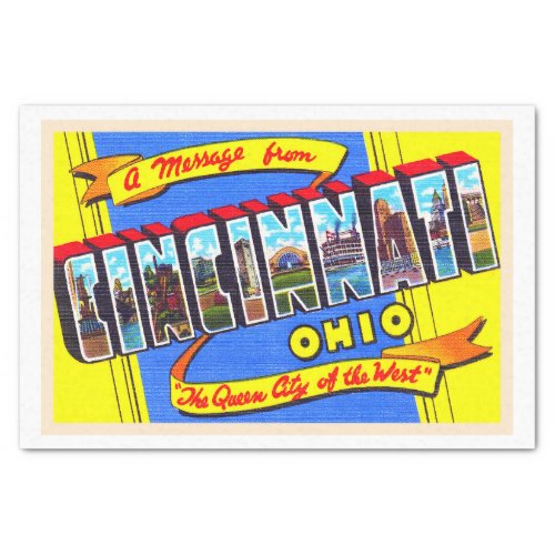 Cincinnati Ohio OH Vintage Large Letter Postcard Tissue Paper