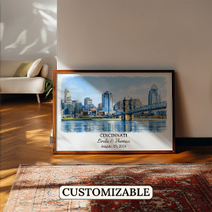 Cincinnati Ohio Poster, Watercolor, Custom Poster