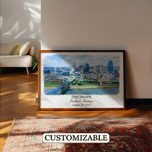 Cincinnati Ohio Poster, Watercolor, Custom Poster