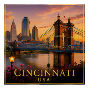 Cincinnati Ohio Riverfront & Midwest Heritage 🗺️ Poster