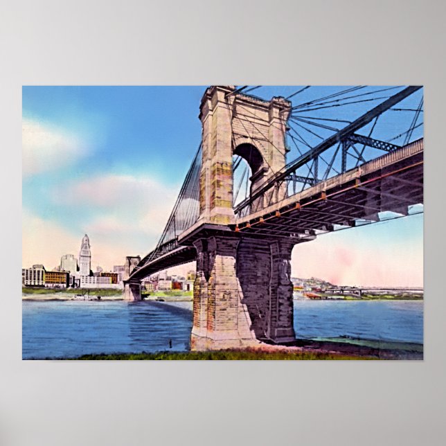 Cincinnati Ohio Roebling Suspension Bridge Poster (Front)