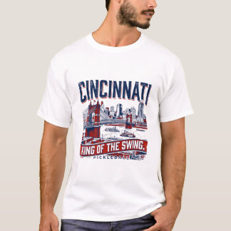 Cincinnati Ohio Skyline And Pickleball Court Scene T-Shirt
