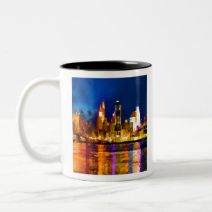 Cincinnati Ohio Skyline at Night Two-Tone Coffee Mug