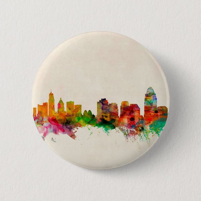 Cincinnati Ohio Skyline Cityscape Pinback Button (Front)