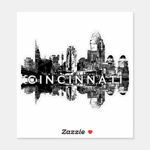 Cincinnati, Ohio skyline in black ink Sticker
