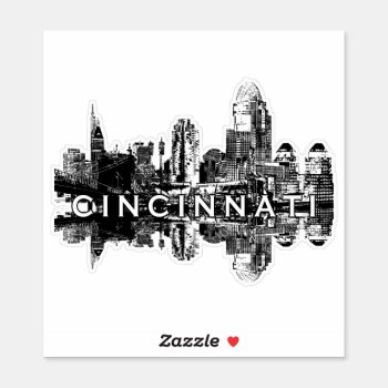 Cincinnati  Ohio Skyline In Black Ink Sticker by stickywicket at Zazzle