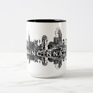 Cincinnati, Ohio skyline in black Two-Tone Coffee Mug