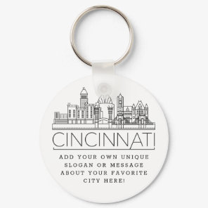 Cincinnati, Ohio Stylized Skyline | Custom Slogan Keychain