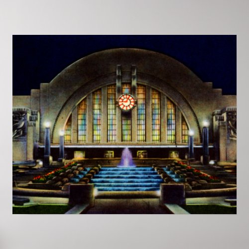 Cincinnati Ohio Union Terminal at Night Poster