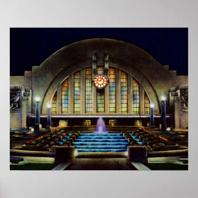 Cincinnati Ohio Union Terminal at Night Poster (Front)