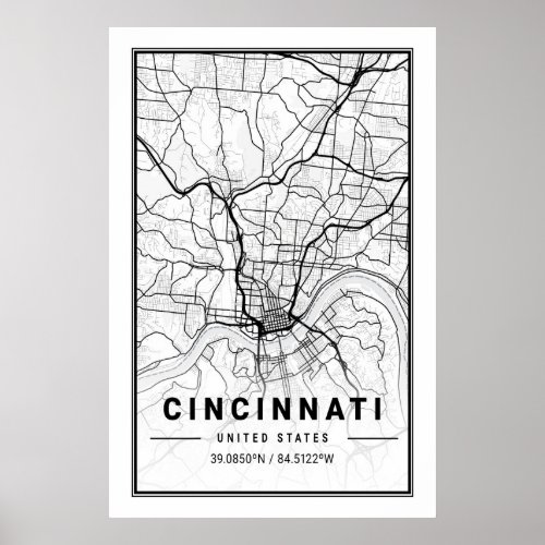 Cincinnati Ohio USA City Travel City Map Poster