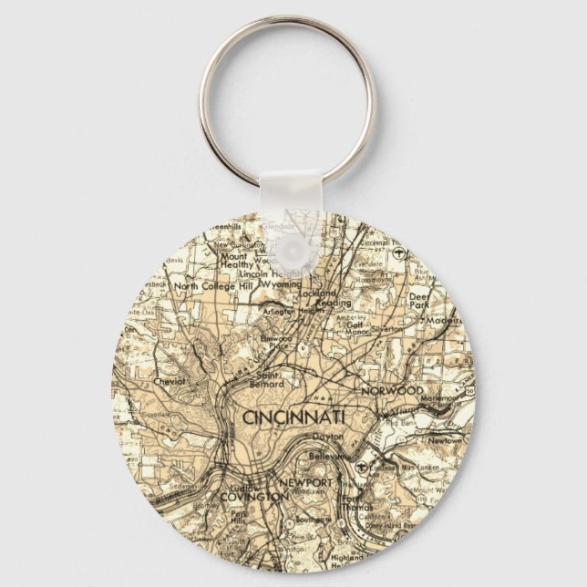 Cincinnati Ohio Vintage Map Keychain (Front)