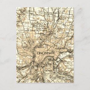 Cincinnati Ohio Vintage Map Postcard