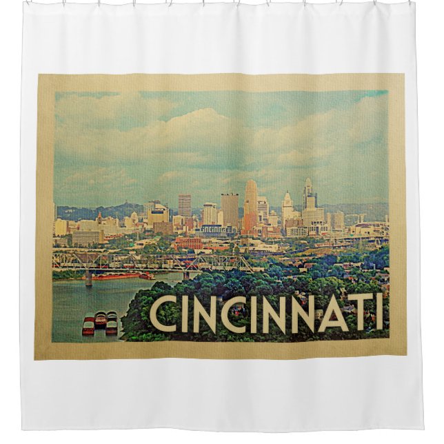 Cincinnati Ohio Vintage Travel Shower Curtain (Front)