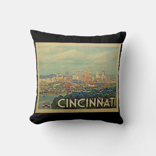 Cincinnati Ohio Vintage Travel Throw Pillow