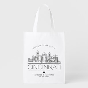 Cincinnati, Ohio Wedding  Stylized Line Grocery Bag