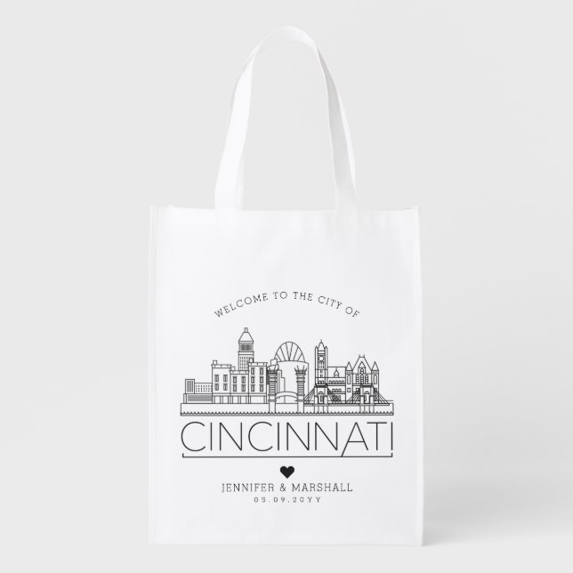 Cincinnati, Ohio Wedding| Stylized Line Grocery Bag (Front)