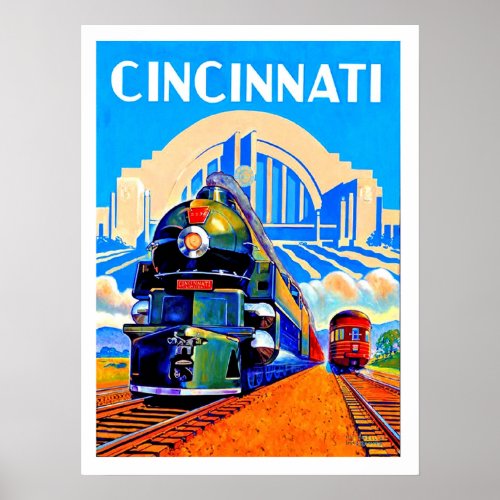 Cincinnati railway trains vintage travel poster