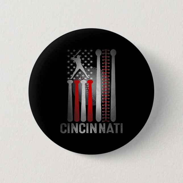 Cincinnati Retro Baseball Lover Us Flag Met At Gam Button (Front)