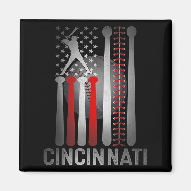 Cincinnati Retro Baseball Lover Us Flag Met At Gam Magnet (Front)