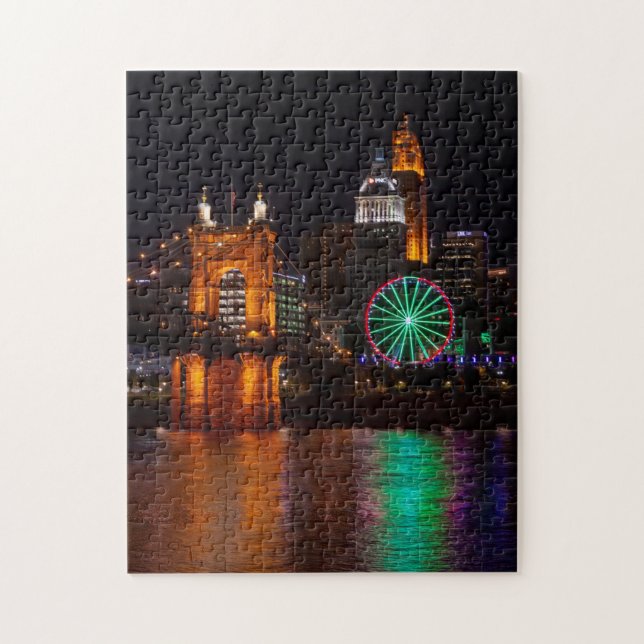 Cincinnati Roebling Bridge Nightscape Jigsaw Puzzle (Vertical)