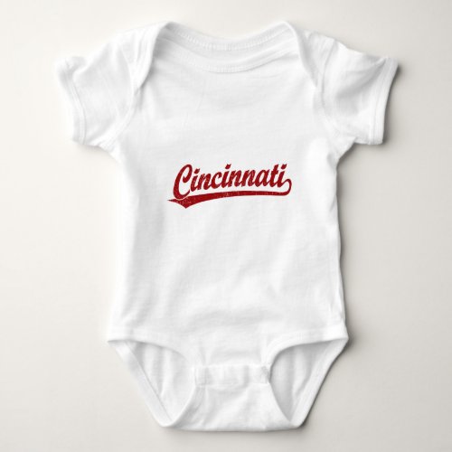 Cincinnati script logo in red baby bodysuit