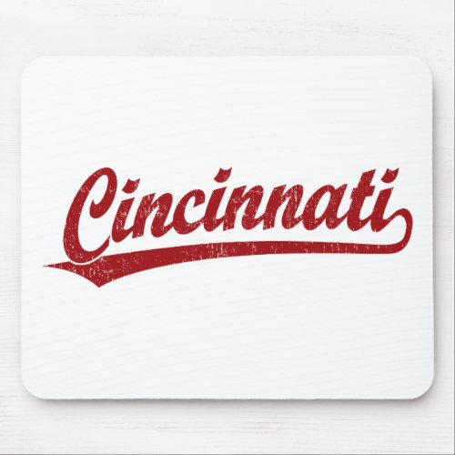 Cincinnati script logo in red mouse pad