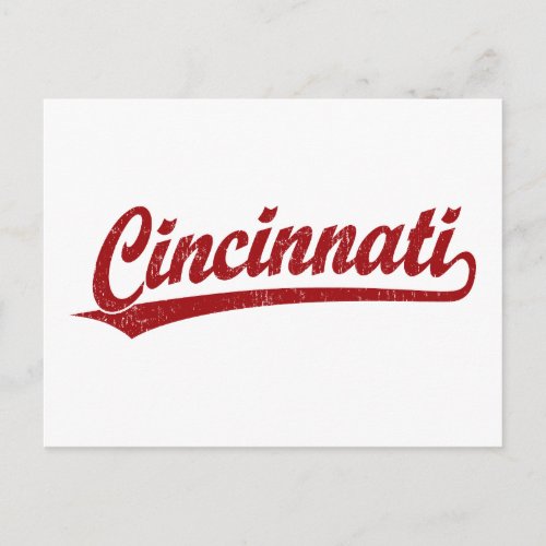 Cincinnati script logo in red postcard
