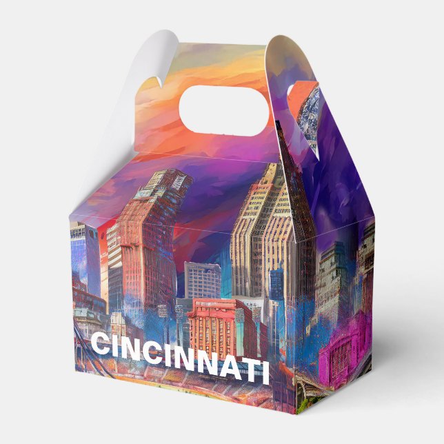 Cincinnati Skyline Abstract Art Favor Boxes (Front Side)