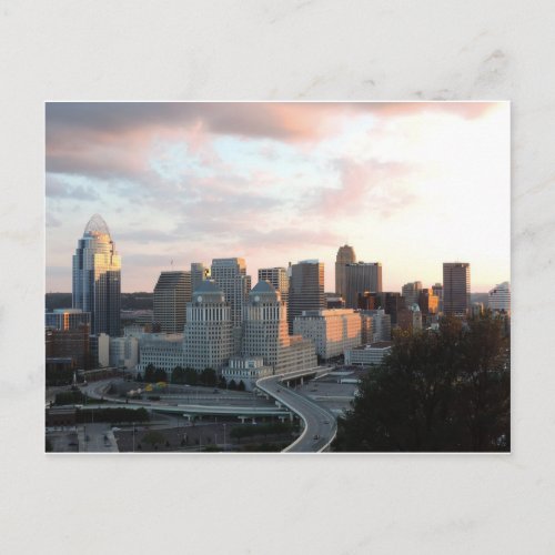 Cincinnati skyline at sunset postcard