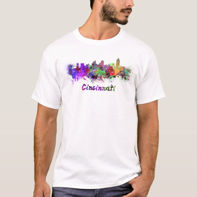 Cincinnati skyline in watercolor T-Shirt (Front)