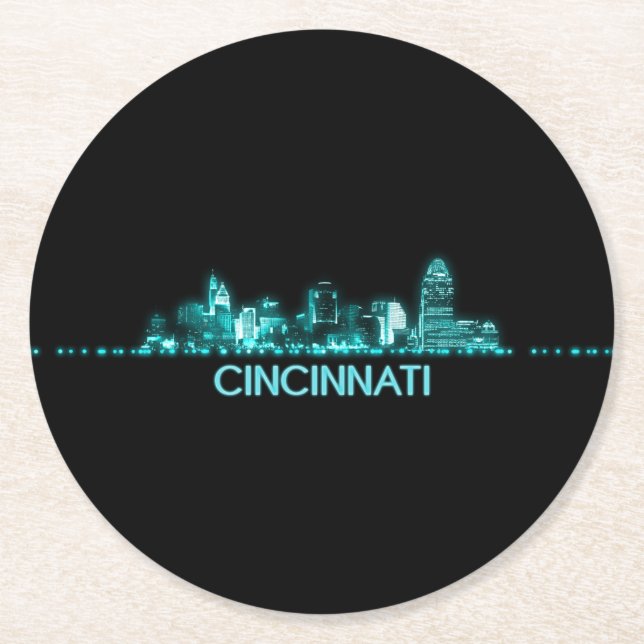 Cincinnati Skyline Round Paper Coaster (Front)