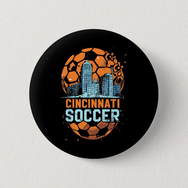 Cincinnati Soccer City Skyline Cool Cincy 513  Button (Front)