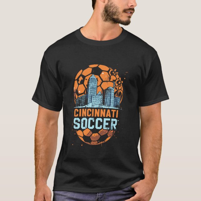 Cincinnati Soccer City Skyline Cool Cincy 513 T-Shirt (Front)