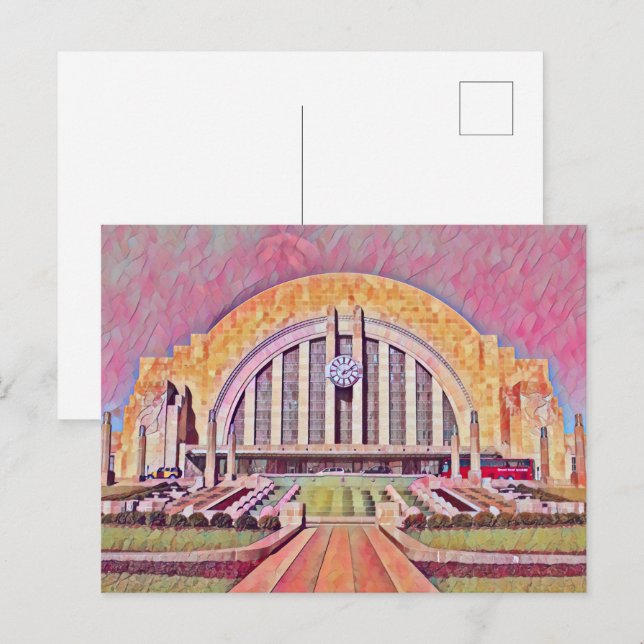 Cincinnati Union Terminal Watercolor Painting Postcard (Front/Back)