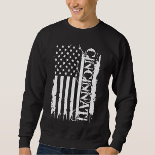 Cincinnati United States Distressed w US Flag Sweatshirt