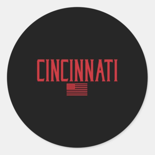 Cincinnati Us Flag Text Red Print Classic Round Sticker