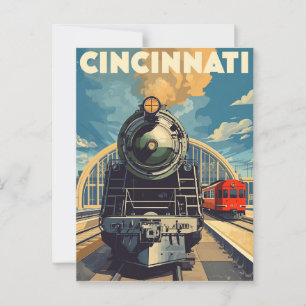 Cincinnati Vintage Train Travel Postcard