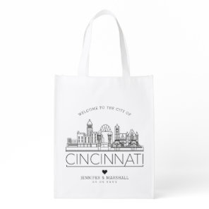 Cincinnati Wedding | Stylized Skyline Grocery Bag