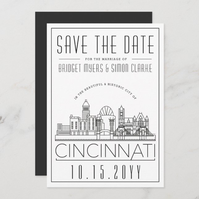 Cincinnati Wedding Stylized Skyline Save the Date Invitation (Front/Back)