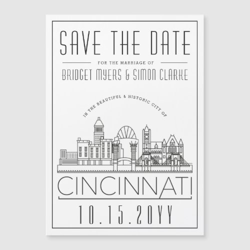 Cincinnati Wedding Stylized Skyline Save the Date  Magnetic Invitation