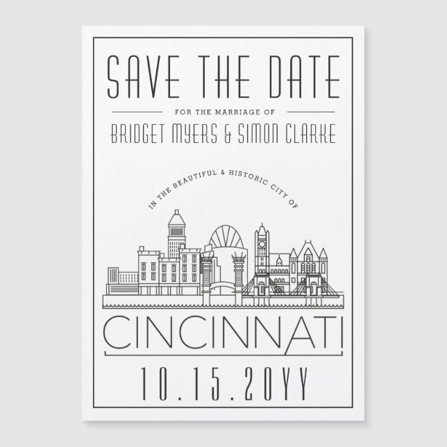 Cincinnati Wedding Stylized Skyline Save the Date  Magnetic Invitation (Front)