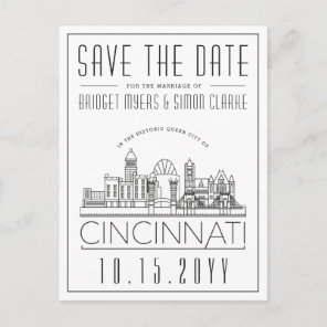 Cincinnati Wedding Stylized Skyline Save the Date Postcard