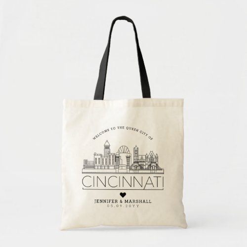Cincinnati Wedding  Stylized Skyline Tote Bag