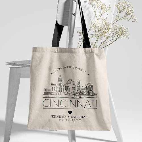 Cincinnati Wedding  Stylized Skyline Tote Bag