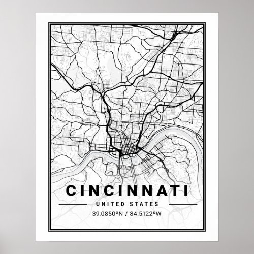 Cincinnatti Ohio USA Travel City Map Poster