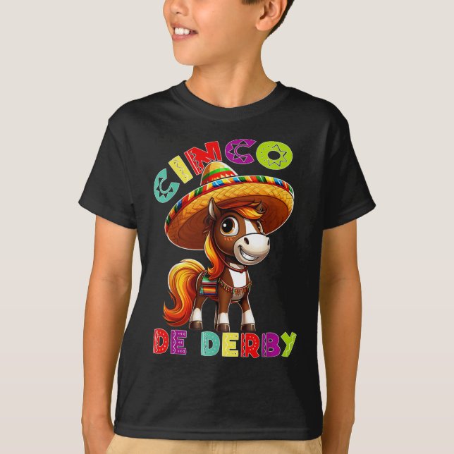Cinco De Derby Party Horse Racing Poncho Sombrero  T-Shirt (Front)
