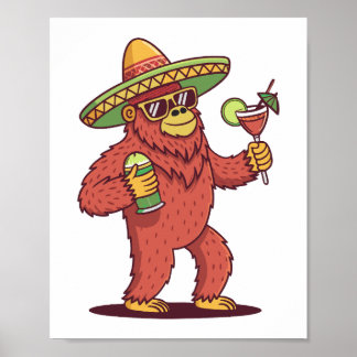 Cinco de Drinko Funny Bigfoot in Sombrero Poster